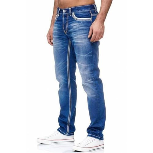 Jeans Pants Trousers Denim Retro Double Line Street Trendy Washed Commuter Straight Leg for Men3