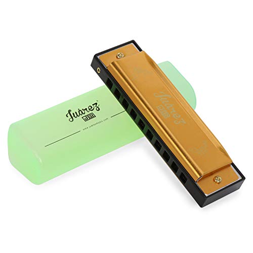Image of JUAREZ Junior JJ10HG 10 Holes Educational Harmonica Key of C Scale | Mouth Organ | Cover - Aluminum | Comb - Abs | Reed - Aluminum Gold
