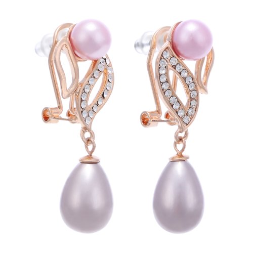 Ornate Pearl Drop Necklace And Earring Set. 14K Gold Or Rose Gold With Swarovski Crystals Elements, Large Polished Semi Precious Pearls Necklace With Drop Pendant & Stunning Round Pearls Bead. 14K Gold With Ivory And Rose Gold With Pink Pearls. #TOP3