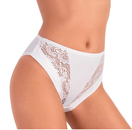 Jadea Intimo Artù JEDEA Confezione da 6 Slip Vita Alta Donna in Cotone con Inserti in Pizzo Art. 788 Disponibile in Bianco o Nero (Bianco, 6 / XL)