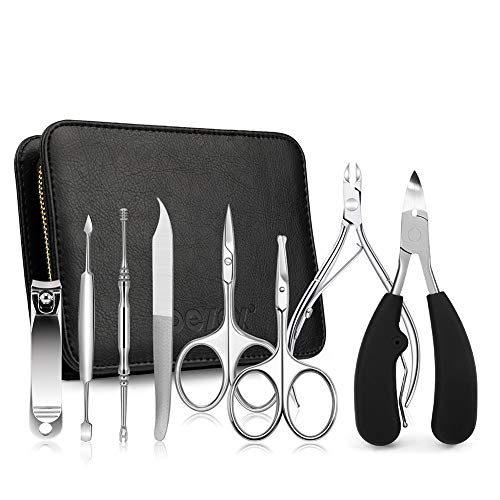 BEZOX Manicure Set & Pedicure Set Personal Care Tools,Professional Nail Trimming Kit - Toe Nail Clippers,Nail File,Cuticle Removal Tools,Scissors,Ear Pick - W/Zipper Leather Case