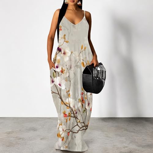 Image of SUZONANA Women's Plus Size Summer Dresses Spaghetti Print Maxi Dresses Long Loose Sundresses