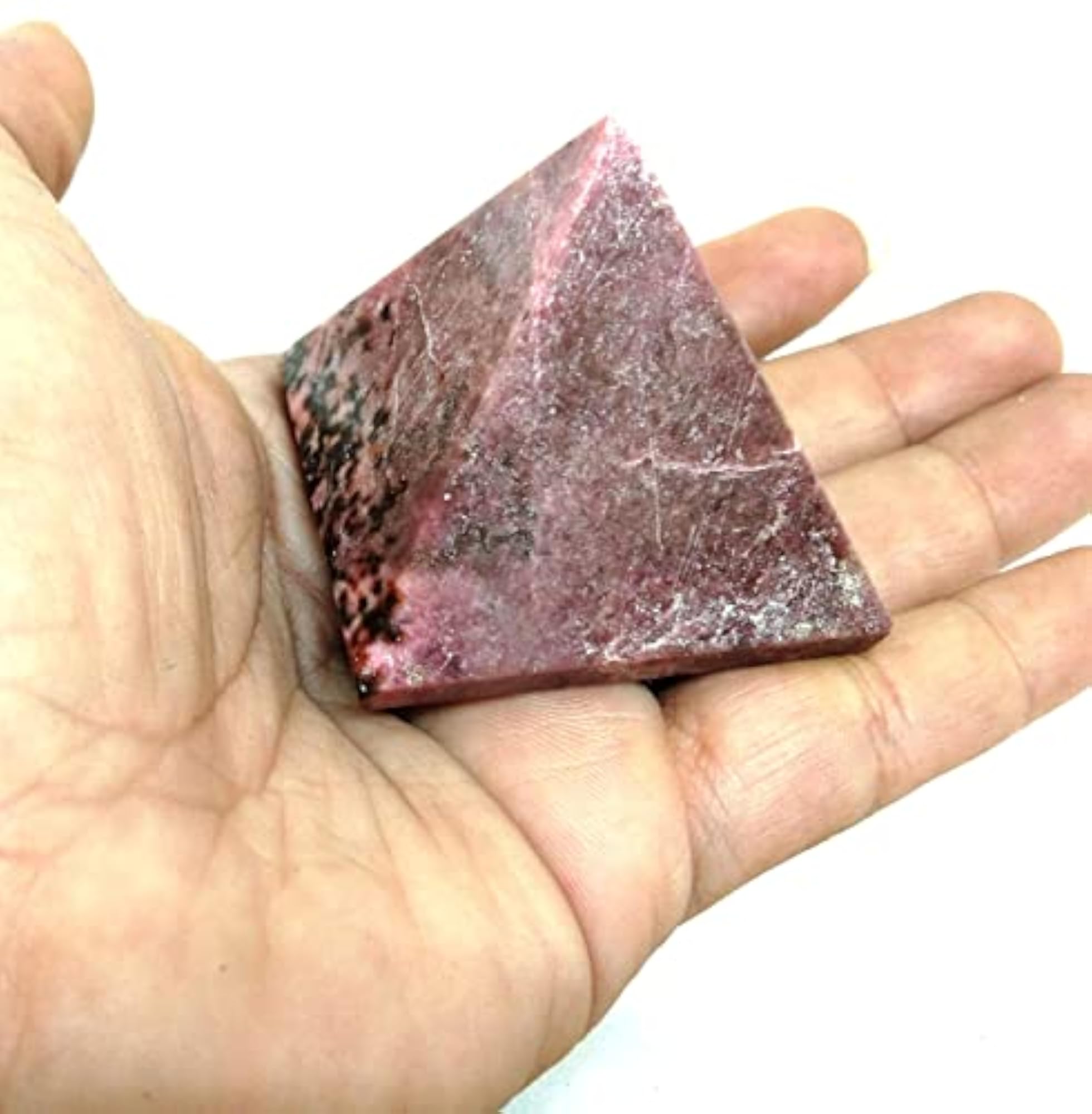 Handcrafted Rhodonite Pyramid Stone with Therapy Booklet