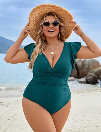 Blooming Jelly Womens Tummy Control Bathing Suits One Piece Maternity Swimsuit Ruched Lace-up Swimwear(X-Large,Dark Cyan) - Image 4