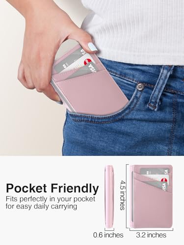 Miroddi Women's Wallet, Bifold Minimalist Wallets for Women, Leather Front Pocket Wallet, Credit Card Holder for Women, RFID Blocking Wallet, 9 Card Slots and 4 Storage Pockets, Pink4