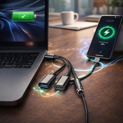 Image of Mizi 3-in-1 USB C to Headphone Jack and Charger Adapter, 60W PD Fast Charging & USB A Hub, Compatible with iPhone 15 /16 /17 Pro /Max, Samsung Galaxy, iPad Pro, MacBook, Pixel - Black