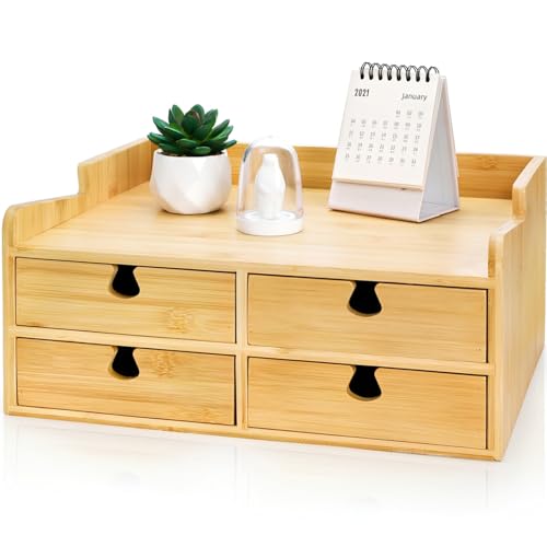 Bamboo Desk Organizer with Drawers, Small 3 Tier Desktop Drawers ...