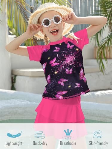 Girls Rash Guard Swimsuit 2 Piece Short Sleeve Bathing Suit Size 6-112