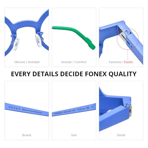 Image of FONEX Colorful Pure Titanium Glasses Frame Women Retro Round Eyeglasses