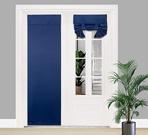 PI Blackout French Door Curtain,Door Window Shade Privacy Thermal Insulated Long Door Curtain for Glass Door/Sliding Door/Tie up Shade 1 Panel (W34XL80,Navy)