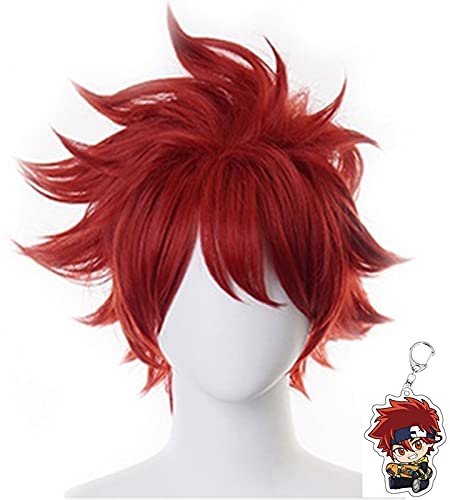 REKI Red Short Wig & Keychain for Anime SK8 the Infinity Cosplay Costume Accessories, Skateboarder, Youth Boy, Birthday Halloween Party; 35R
