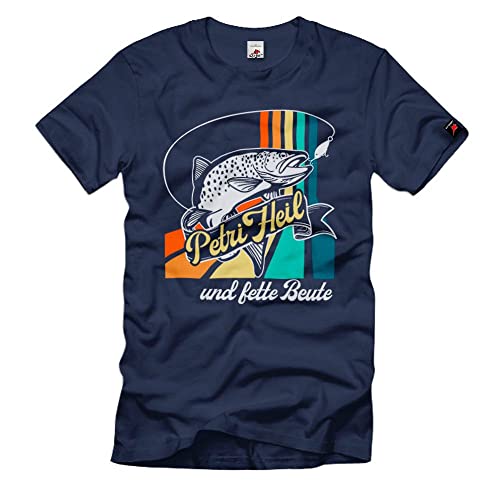 T-shirt pêche truite bleu foncé XL coton Petri Heil poisson