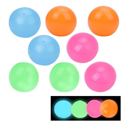 MHDUYEG 8 Piezas Bolas Fluorescentes Pegajosas,Pelota Antiestres Adultos,Bolas de Estrés Brillantes,Bola Pegajosa Que Se Pega a la Pared,Juguete para Apretar para Adultos y Niños