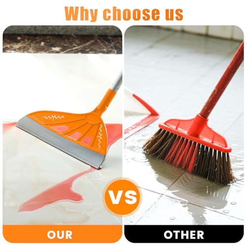 Image of Multifunction Magic Rubber Air Broom, Replaceable Silicone Floor Squeegee, Sweeper and Scrape 2 in 1 Household Cleaning Squeegee Broom for Floor, Bathroom, Kitchens, Tile, Glass (Orange)