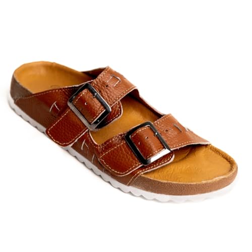Mexico en la Piel Men's Handmade Leather Huarache Sandals - Flats, Double Buckle Adjustable Closure, Open-Toe Design, EVA Sole, Casual and Comfortable Shoes for Daily Wear