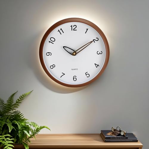 Image of WHISKET - 12 Inch | Radium Silent Sweep Clock | Glow in Dark Clock, Classic Analog Silent Movement, Elegant Design for Drawing Living Room& Bedroom, Office. (MATT Brown)