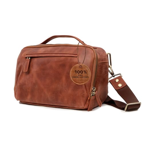 C Coiro Camera Sling Bag Full Grain Leather Photography Accessories with Padded Shoulder Strap, Camera Case for DSLR/SLR, Travel Photography Camera Bag, Brown Color