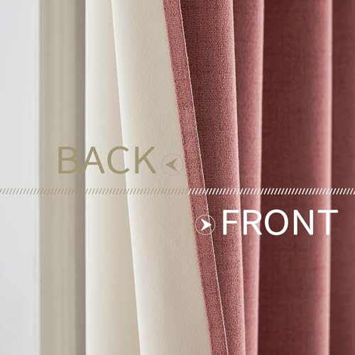 Image of MIULEE 100% Blackout Linen Textured Curtains for Bedroom Solid Thermal Insulated Dusty Rose Grommet Room Darkening Curtains & Drapes Luxury Decor for Living Room 52 x 120 Inch (2 Panels)
