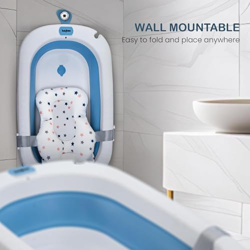 Image of Baybee Jolly Bath Tub for Baby 0 to 5 Years | Foldable Baby Bath Tub for Kids with Anti Skid Base & Drainer | Mini Swimming Pool for Babies | Bather & Bathtub for Newborn Boys Girls (Blue)