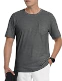 [TACVASEN] tシャツ メンズ 半袖 ティーシャツ 綿 定番 無地 ポケット付き 夏服 スポーツ 汗染み防止 胸ポケット付き 無地 ジムウェア ダークグレー L