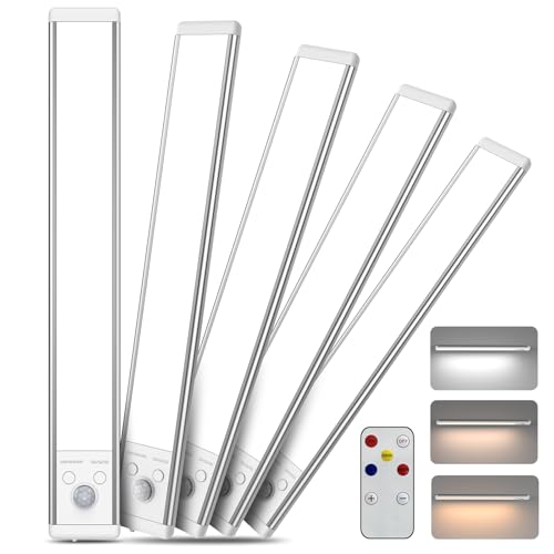 Chasesun Under Cabinet Lights, LED Motion Sensor Closet Light, USB-C Rechargeable Wireless Under Counter Lights with 3 Color Temperatures & Adjustable Brightness, Magnetic Mount for Kitchen, 5 Pack