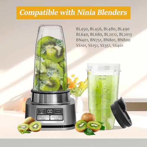 2 Pack Blender Cups Replacement for Ninja, 24oz & 32oz Blender Cups To-Go Lids,Compatible with BL450 BL456 BL480 BL490 BL640 BL680 BL2012 BL2013 BN401 BN751 BN801 BN800 SS101 SS151 SS351 SS401 by BlyeMichdi - Image 2