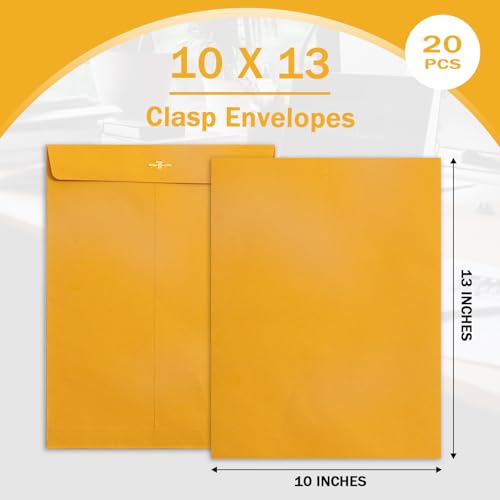 Envelopes com fecho de 10 x 13, pacote com 20, envelopes Goefun Manilla 10 x 13 – 100 GSM, envelopes