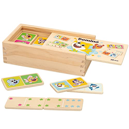 WOOMAX Baby Shark's Dominó Infantil de Madera, Juegos de Mesa para niños, Juego dominó, Regalo niños, Incluye 28 Piezas, Juguetes para niños pequeños (48820)