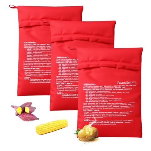 HMCEY 3 Piezas Bolsa Patatas Microondas,Saco para Asar Patatas en Microondas Cocer,Potato Express Bag,Bolsa Patata Asadas Reutilizables,Bolsas de Cocina Patata Lavable,Bolsaes Guardar Patataes