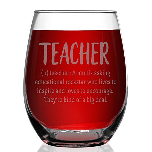 Shop4Ever Teacher Definition Laser Engraved Stemless Wine Glass ~ Gift for Teacher Appreciation