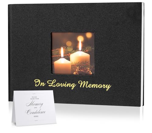 Utron Funeral Guest Book for Memorial Service, Hardcover Black Memory Book for Funeral with Table Sign, 80 Lined Pages Thick Paper Guest Book for Memorial Service