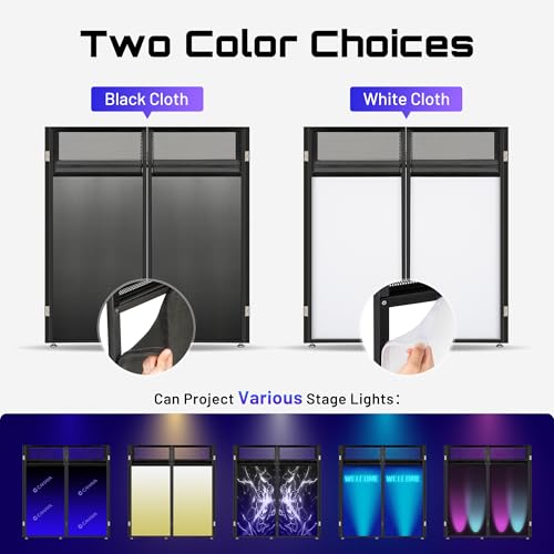 Image of CAHAYA DJ Booth Stand Portable - DJ Table Facade for Laptop & Controller Double Top Corners Black & White Scrims for Lighting Easy Setup Foldable Storage with Bag 40 inchL x 20 inchW
