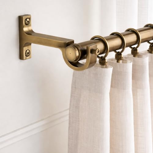 Image of Elite Aluminum Curtain Rod Brackets - Heavy-Duty Wall Mount Clamps for Curtain Rod Support for Door and Window Curtain Rods with Screw and Wall Plug - Pack of 2PCS (Brass Antique)