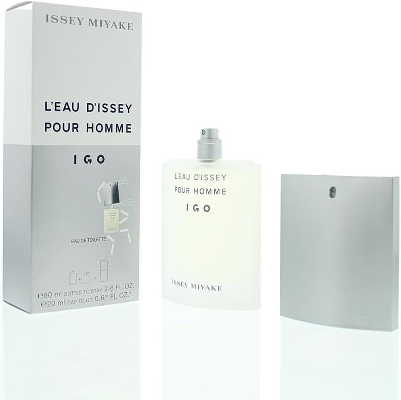Issey Miyake L'Eau D'Issey Pour Homme for Men IGO 2 Piece Set (2.7 Ounce Bottle To Stay Eau de Toilette Spray + 0.67 Ounce Cap To Go)