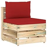 IBUQDDV Modulares Mittelsofa mit Kissen Grün Imprägniertes Holz für Garten Lounge Set, Witterungsbeständiges Paletten Sofa Element aus Kiefernholz für Terrasse und Wohnbereich,