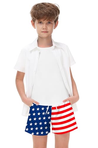 AOBUTE Kid July 4th Shorts Quick Dry Hawaiian No Liner Swim Trunk with Pockets 5-14 Years4