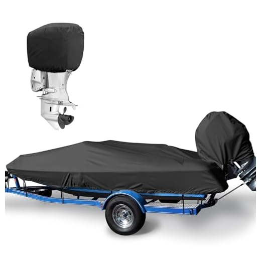 Boat Cover 14-16ft with Outboard Motor Cover, 1200D Fade Resistant Marine Canvas Waterproof Boat Covers for 14 feet 15ft 16' Foot V-Hull Bass Boat Tri-Hull Runabout Boat, Black