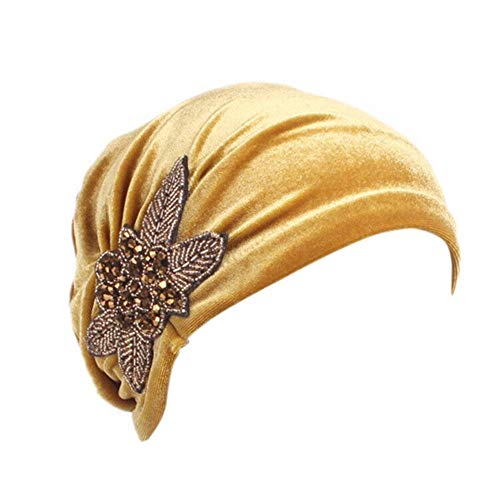 YiYi Operation Velvet Turban Beaded Flower Chemo Cap for Women Hair Loss