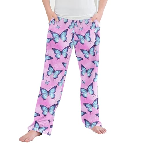 Butterfly Long Pajama Pants Elastic Waist PJ Bottoms with Pockets S A110914