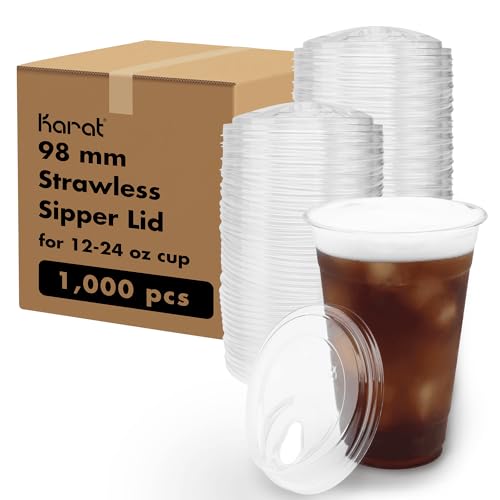 Karat C-KC626TS-SHNE 98mm PET Strawless Sipper Lid for 12-24oz PET Cup sipper lids strawless lids 1 000 Count