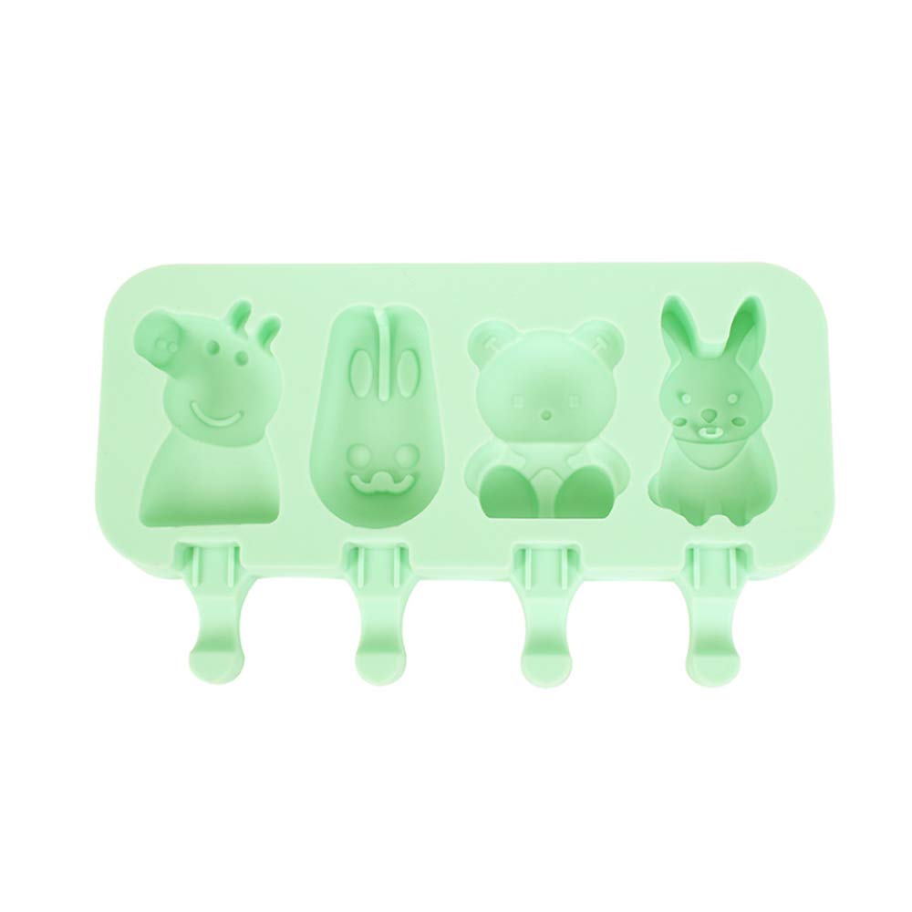 Lovey Silicone Ice Cream Mold Set with Lids, DIY Popsicle Molds with 50 Wooden Sticks, Cartoon Popsicle Like for Kids (4 Models, Green)