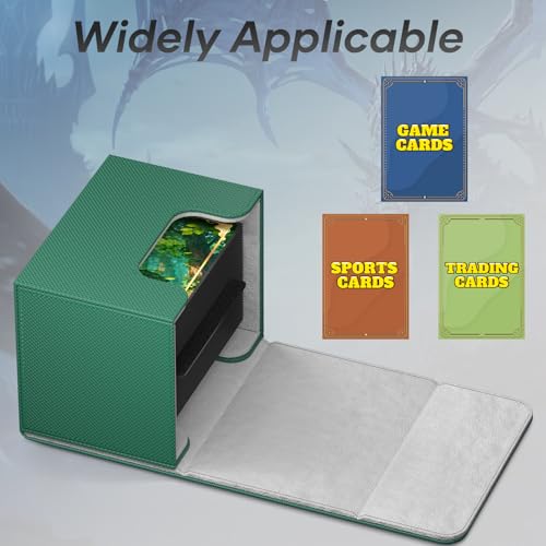 Image of Mlikero Card Deck Box, Commander Deck Box Holds 100+ Double-Sleeved Cards with 2 Dividers, Leather Magnetic Closure Card Box Fit for MTG, TCG (Green)