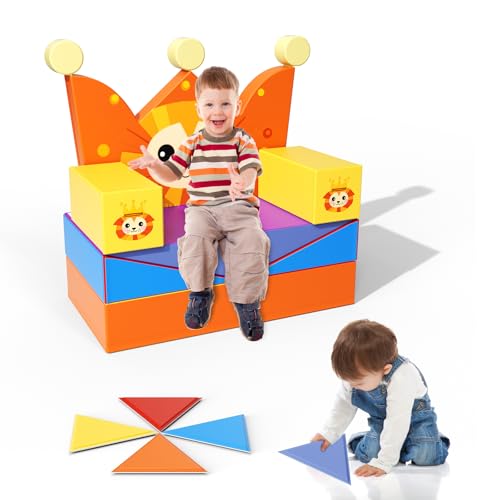 Blocchi da costruzione in schiuma per bambini,Blocchi da arrampicata bambini (Set di otto pezzi - Divano stile Lion - Colore giallo)