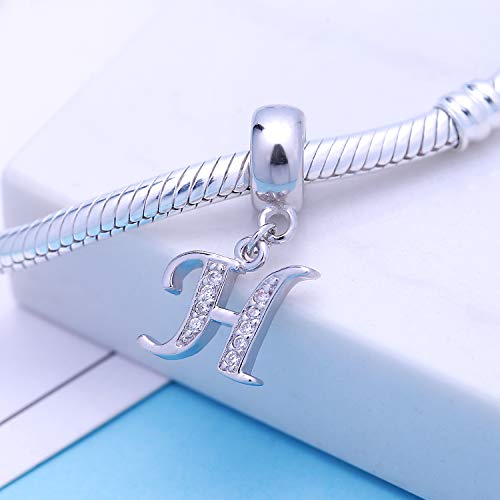 925 Sterling Silver Charms Alphabet Beads Fit Pandora Charm Bracelets A-Z Letter Initial Spacer Dangle Clear Cz Stone Authentic For Snake Chain Bracelets #TOP1