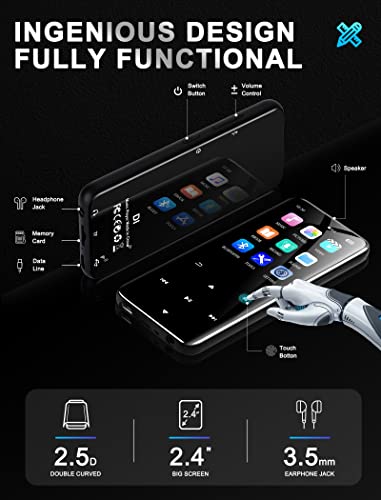 Mp3 Player With Bluetooth 5.0 80Gb Portable Hifi Music Player With 2.4" Screen,Touch Buttons,Buit-In Speaker, Voice Recorder,Fm Radio,Support Up To 64Gb Tf Card For Sport Earphones Included #TOP4