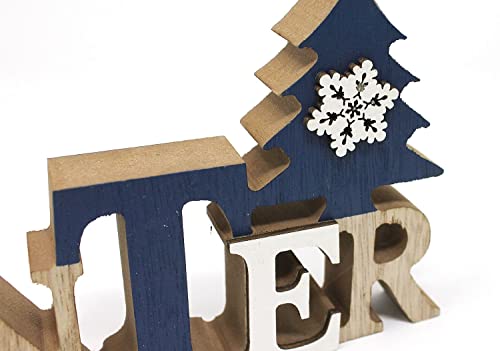 TEMPELWELT Deko Holzaufsteller Schriftzug Winter 23 x 11 cm, Holz Blau Weiß Natur, Landhausstil Aufsteller Dekoschild Holzschild Winterdeko – Bild 2