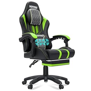 HOFFREE Gaming Chair Massage Big and Tall Gaming Chairs with Footrest 400lb Game Chair for Adults Heavy People Computer Chair Gamer Chair Green and Black