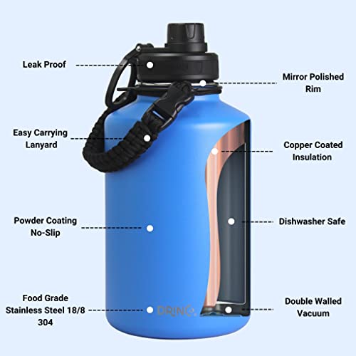Image of Drinco Stainless Steel Water Bottle Spout Lid Vacuum Insulated Double Wall Water Bottle Wide Mouth Leak Proof Keep Cold Sport Camping Hiking (64oz Royal Blue)