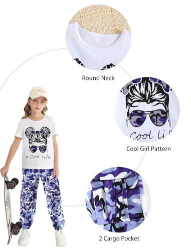 Image of Girl Clothes Cute Cool Girl Tops Splicing Pants 2 Piece Girls Summer Outfits 6-14 Years