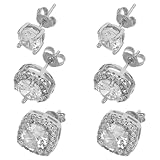 LALADEFIEE 3 Pares de Pendientes Geométricos para Mujer, Juego de Pendientes Pequeños Redondos y Cuadrados de Circonita Cúbica Plateados, Hipoalergénicos, Ligeros, Conjunto de Joyas